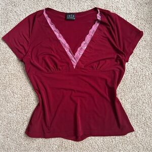 Women's Lace-Trim V-Neck Top — Burgundy